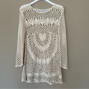 Le Moda Women L Boho Sweater Cottagecore Hippie Coconut Girl Fisherman Crochet